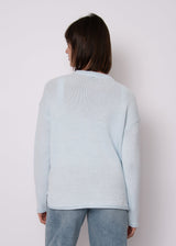 minimal chic blue knit, soft woven blue sweater women, classic crew neck knit blue
