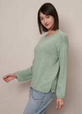 relaxed fit green sweater, casual women knitwear, soft woven sweater women