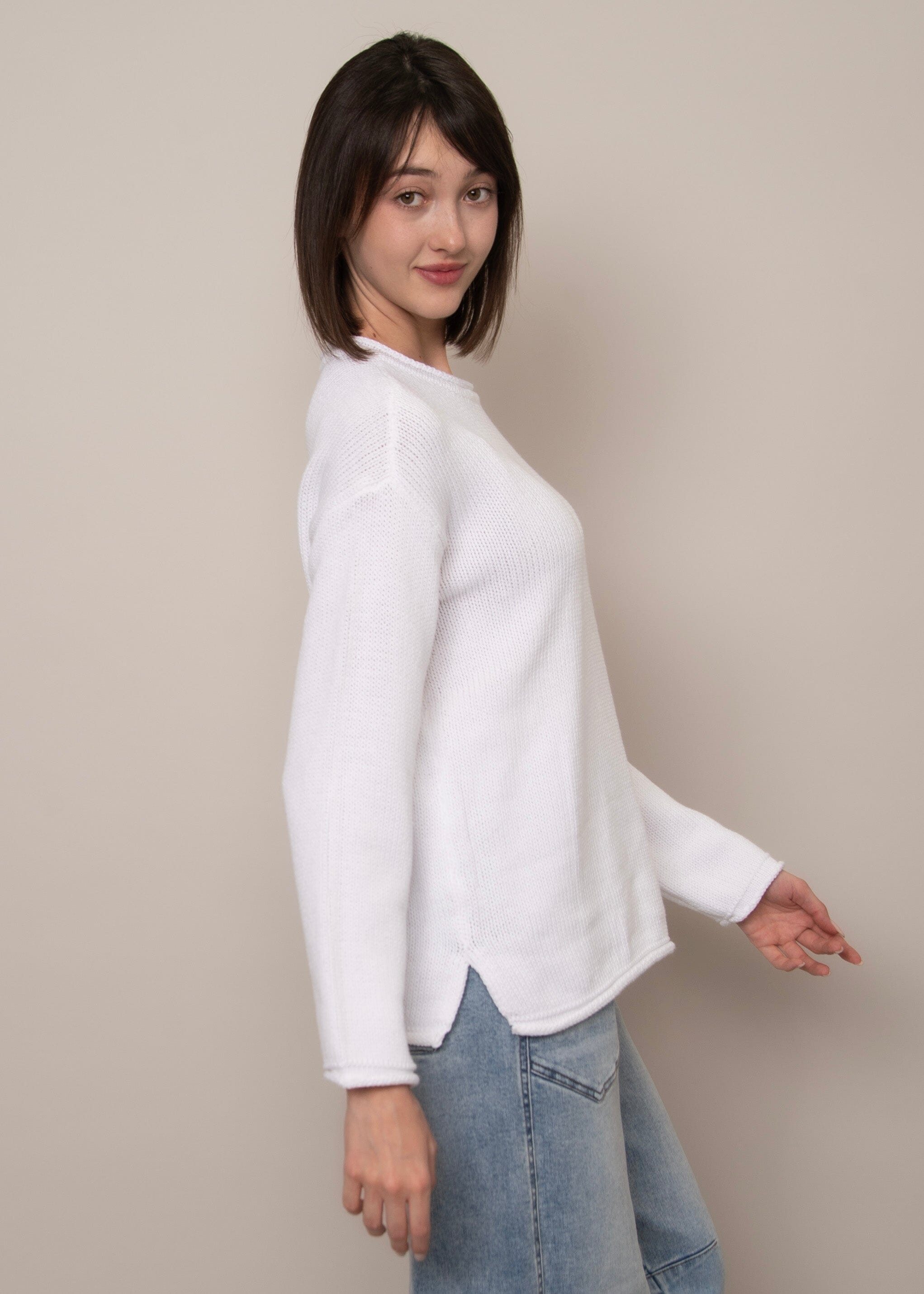 everyday white sweater outfit, minimal chic knit top, soft woven white sweater
