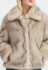 faux fur fashion coat, neutral faux fur style