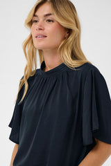 timeless black top, polished casual blouse