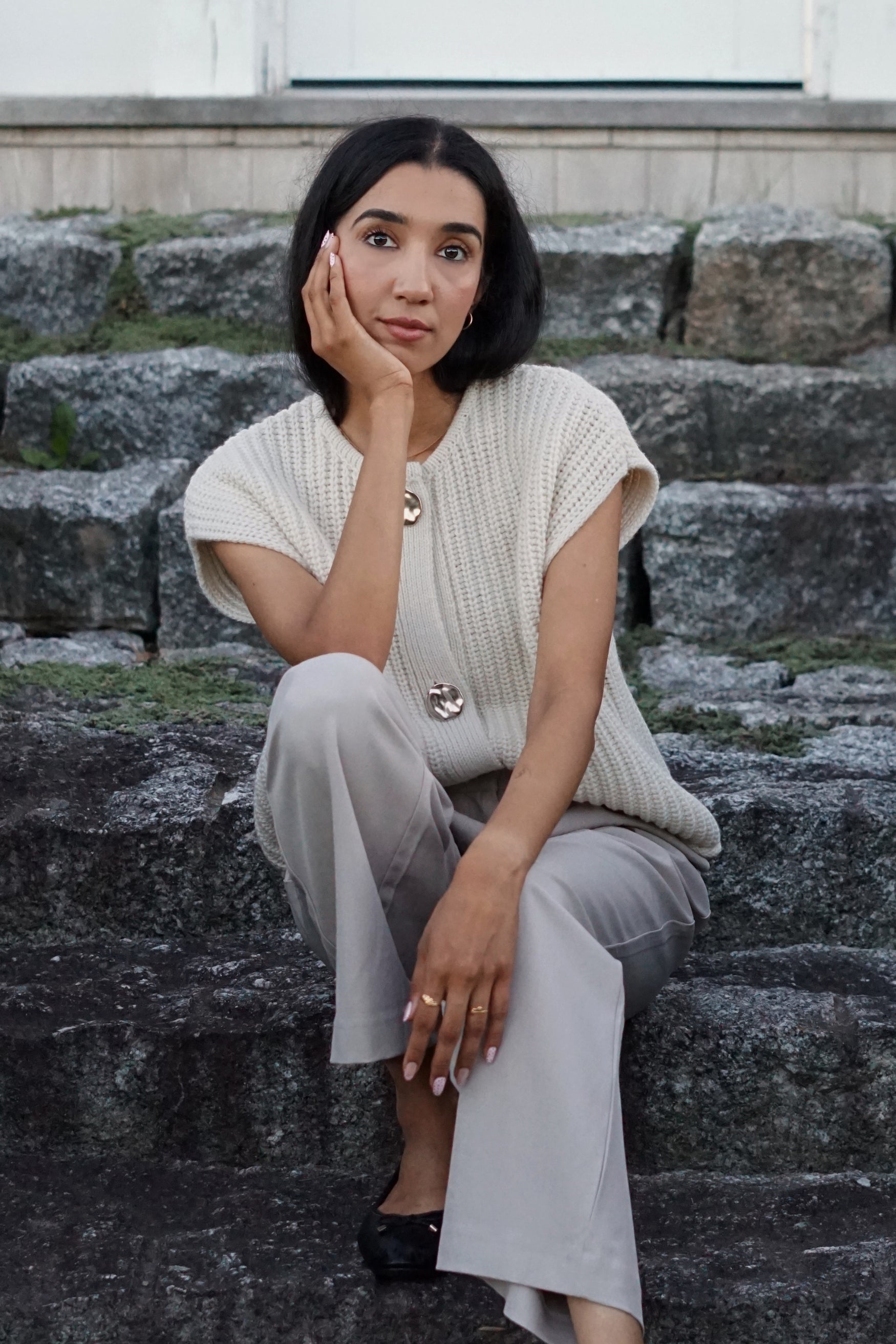 The Ellery Button Vest- Birch