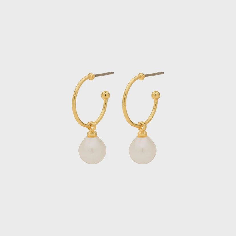 EILA GOLD HOOPS WITH PEARL, PILGRIM, gold pearl hoops, classic gold earrings, modern pearl drop earrings, elegant gold jewelry, 