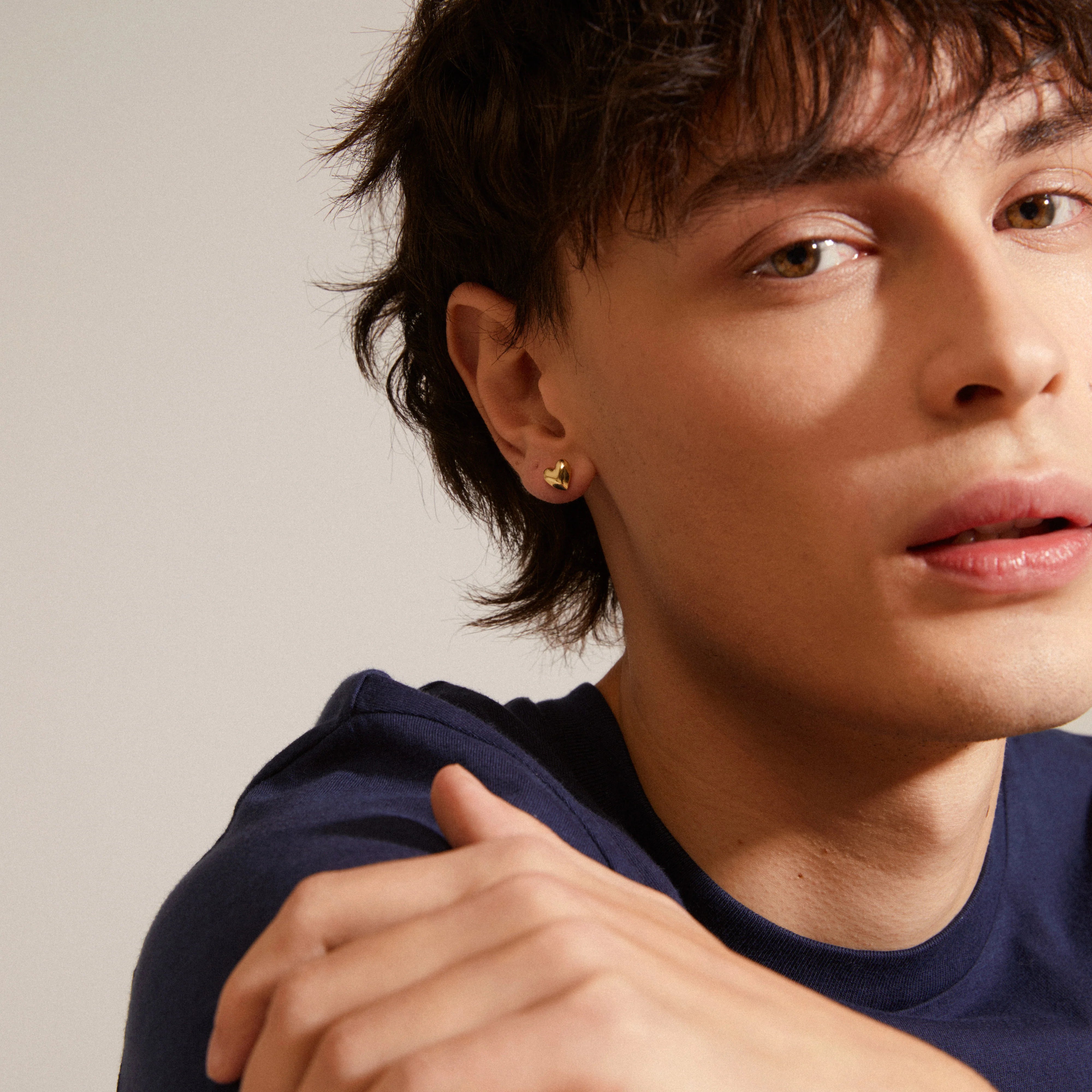 gold plated heart stud earrings, polished gold heart earrings, small gold heart studs, minimalist gold plated earrings