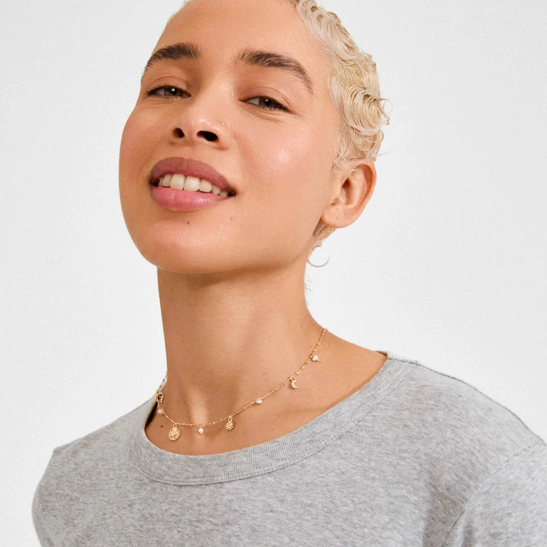 modern charm necklace, women gold jewelry, layered necklace gold, playful gold necklace