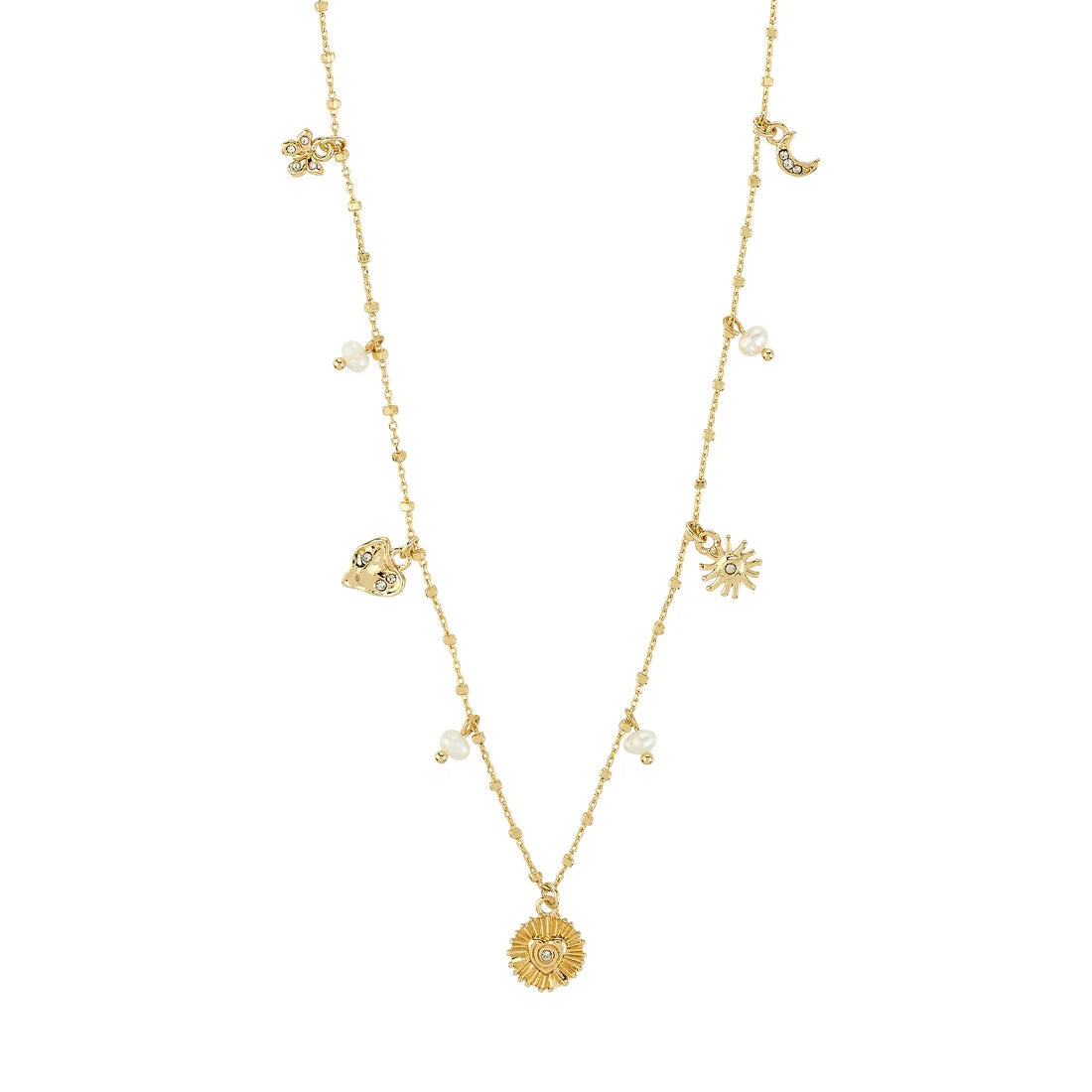 symbolic charm necklace, crystal gold necklace
