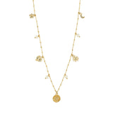 symbolic charm necklace, crystal gold necklace