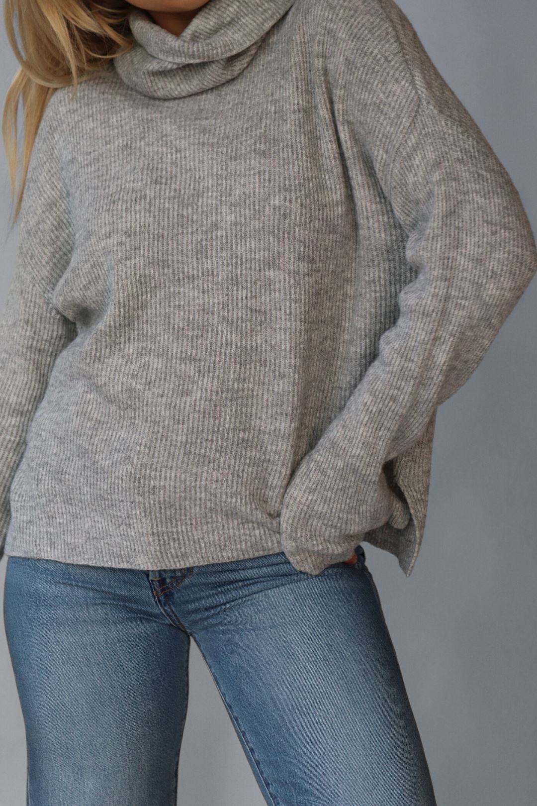 GREY RIBBED TURTLENECK SWEATER Sweater RD STYLE 