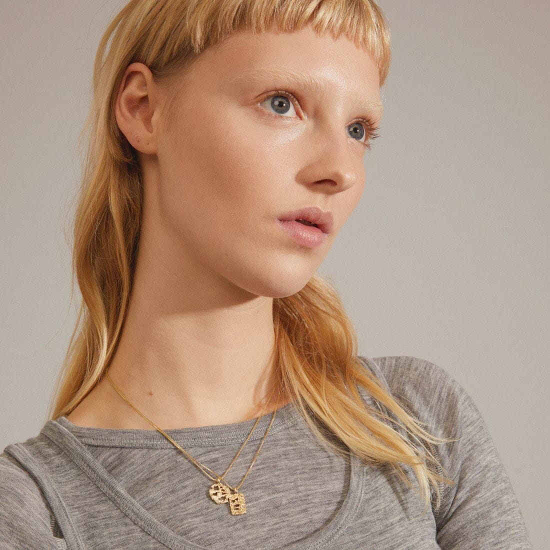 double pendant necklace, statement gold layering set