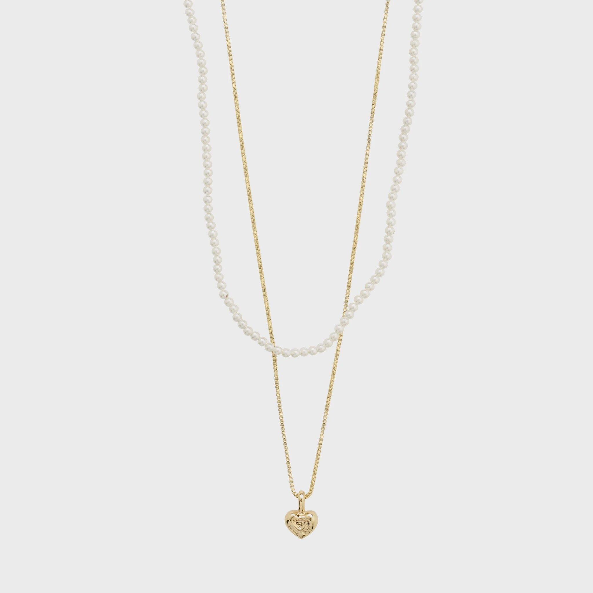 ARLET GOLD NECKLACE SET, PILGRIM, ayered pearl and gold necklace, heart pendant necklace set, gold and pearl inspired jewelry 