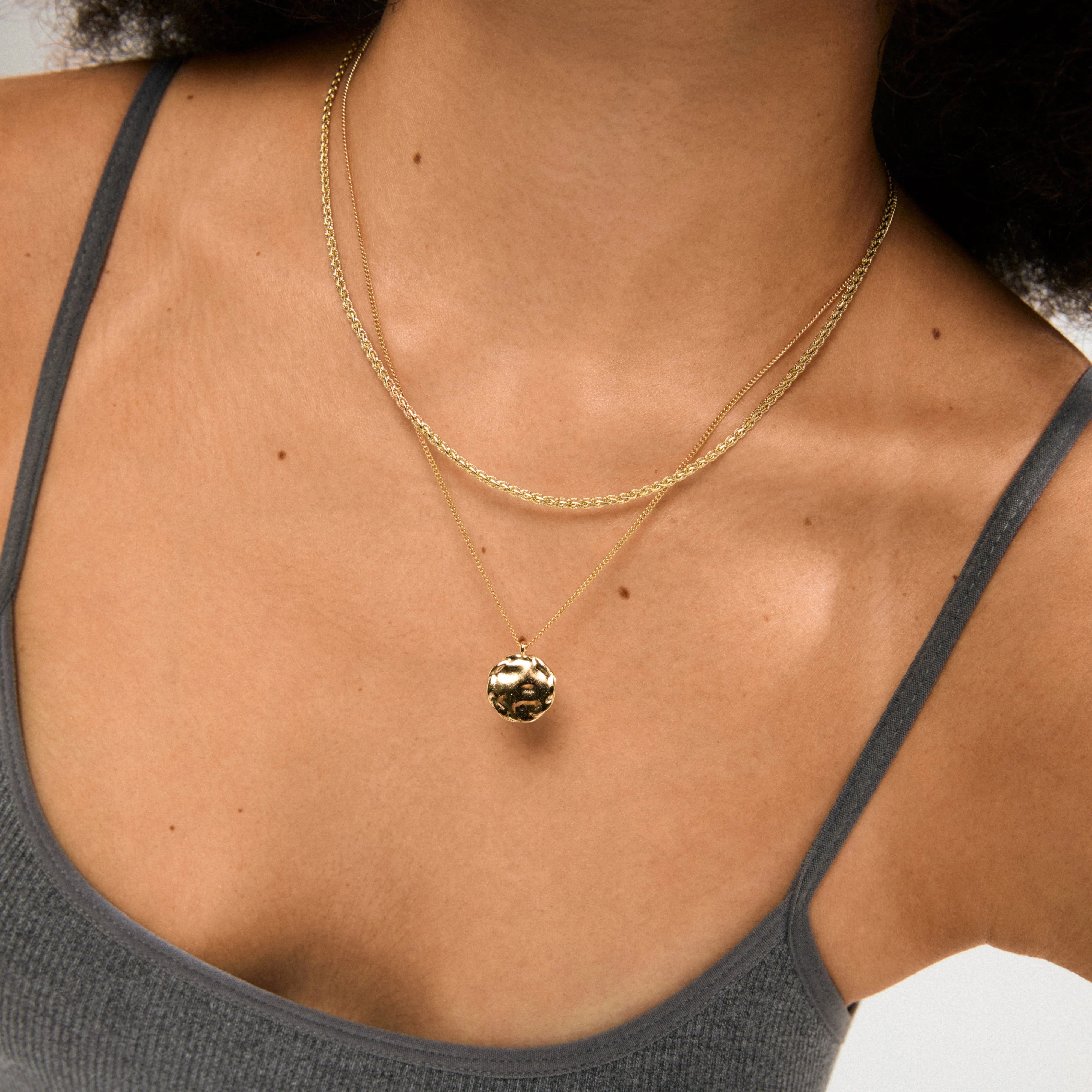 gold layered necklace, Declan gold pendant, layered chain set