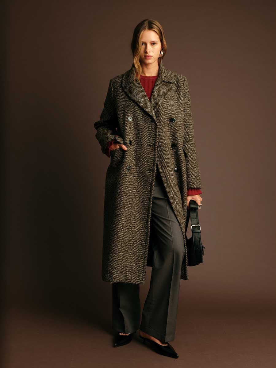 CHOCOLATE HERRINGBONE COAT,  DELUC, timeless fall coat