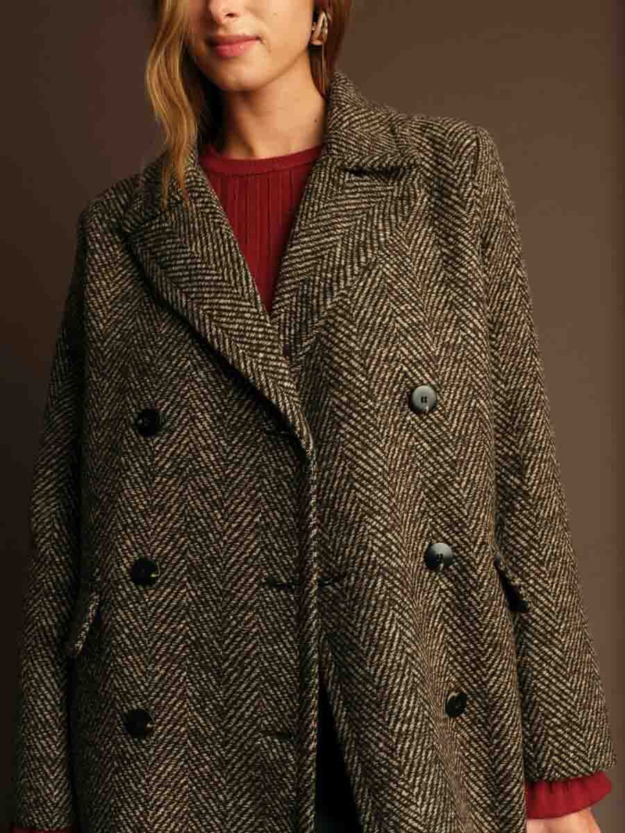 brown herringbone coat, chocolate wool coat