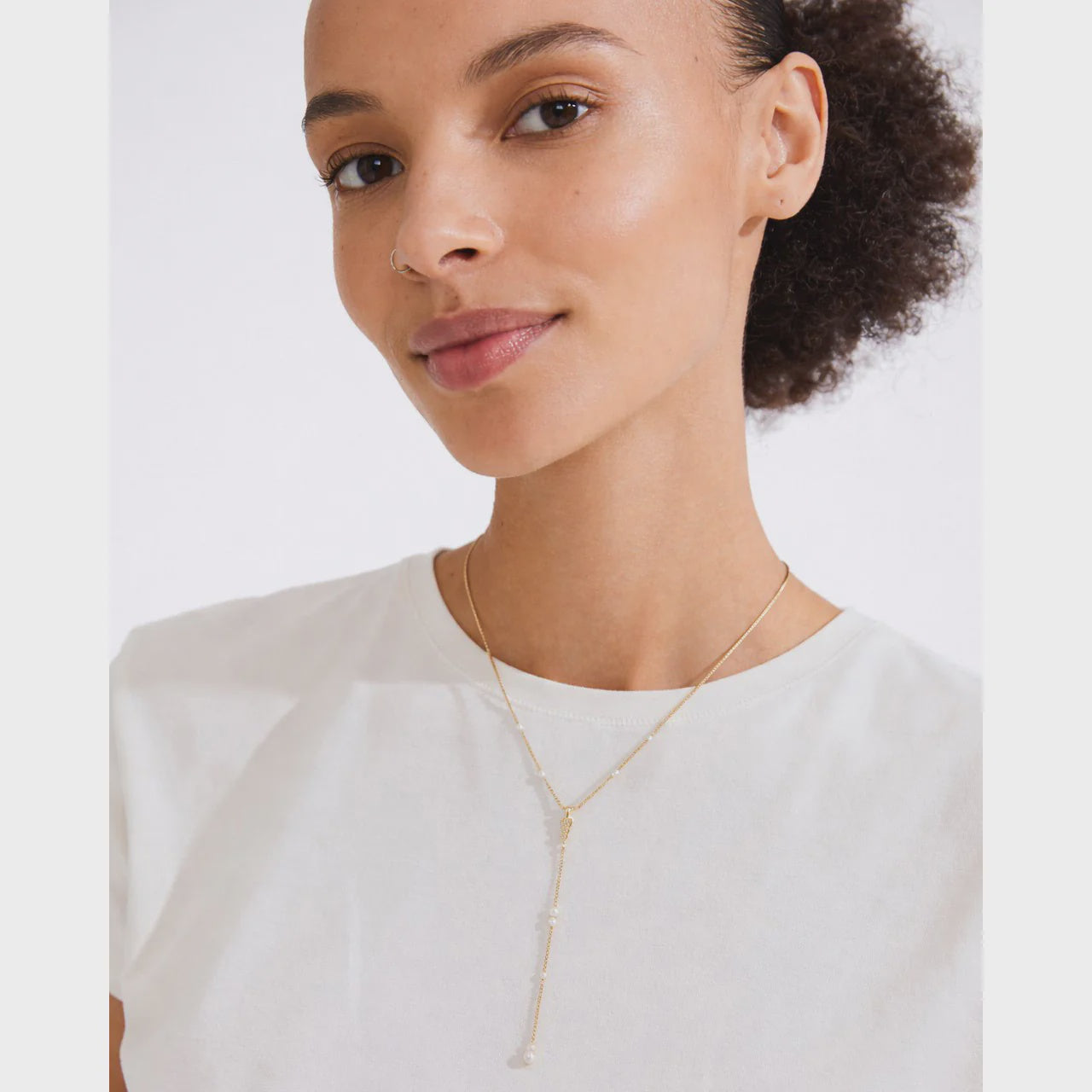 Pilgrim Eron gold Y necklace women with delicate pearl drop accents