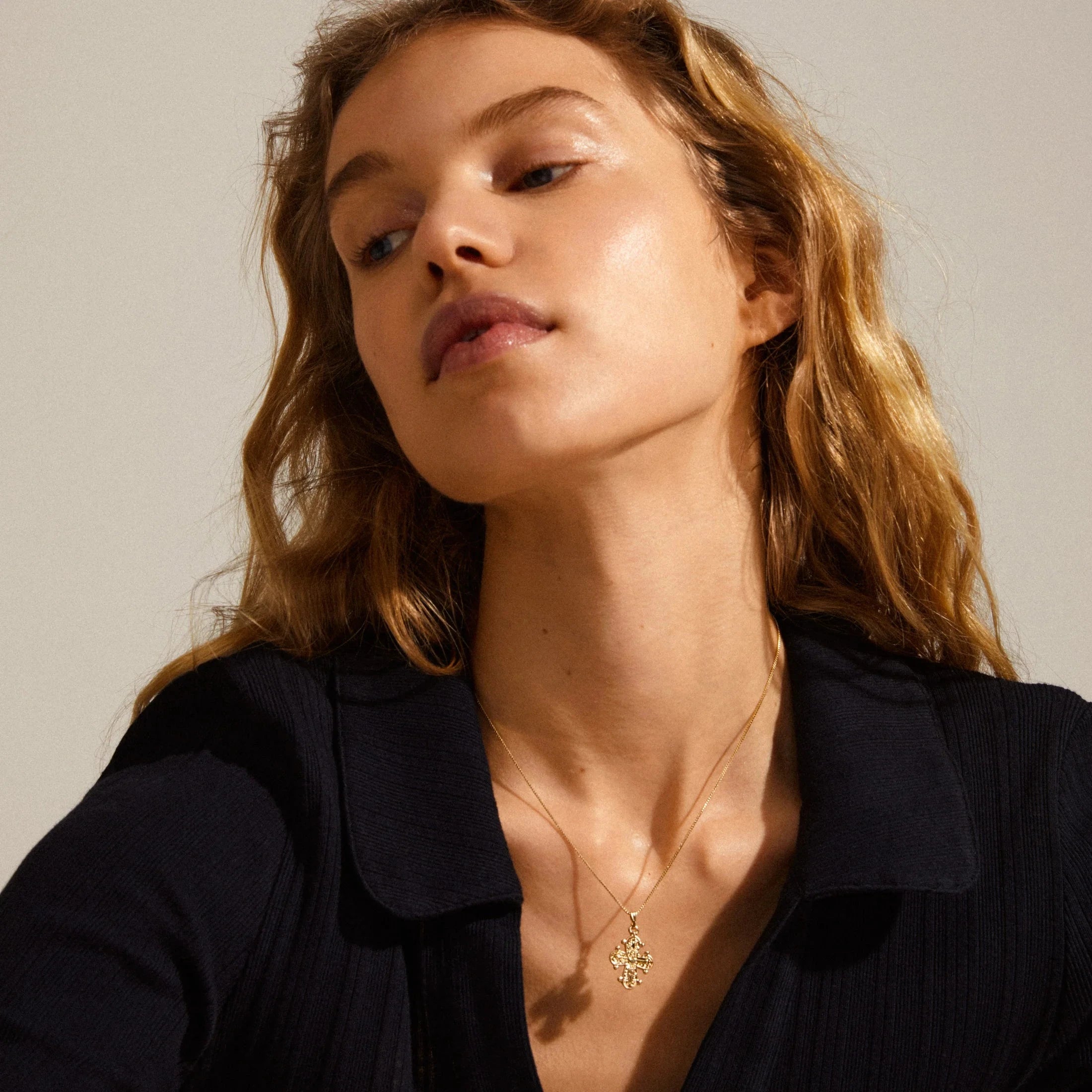 DAGMAR LARGE CROSS PENDANT, PILGRIM, gold cross pendant necklace 