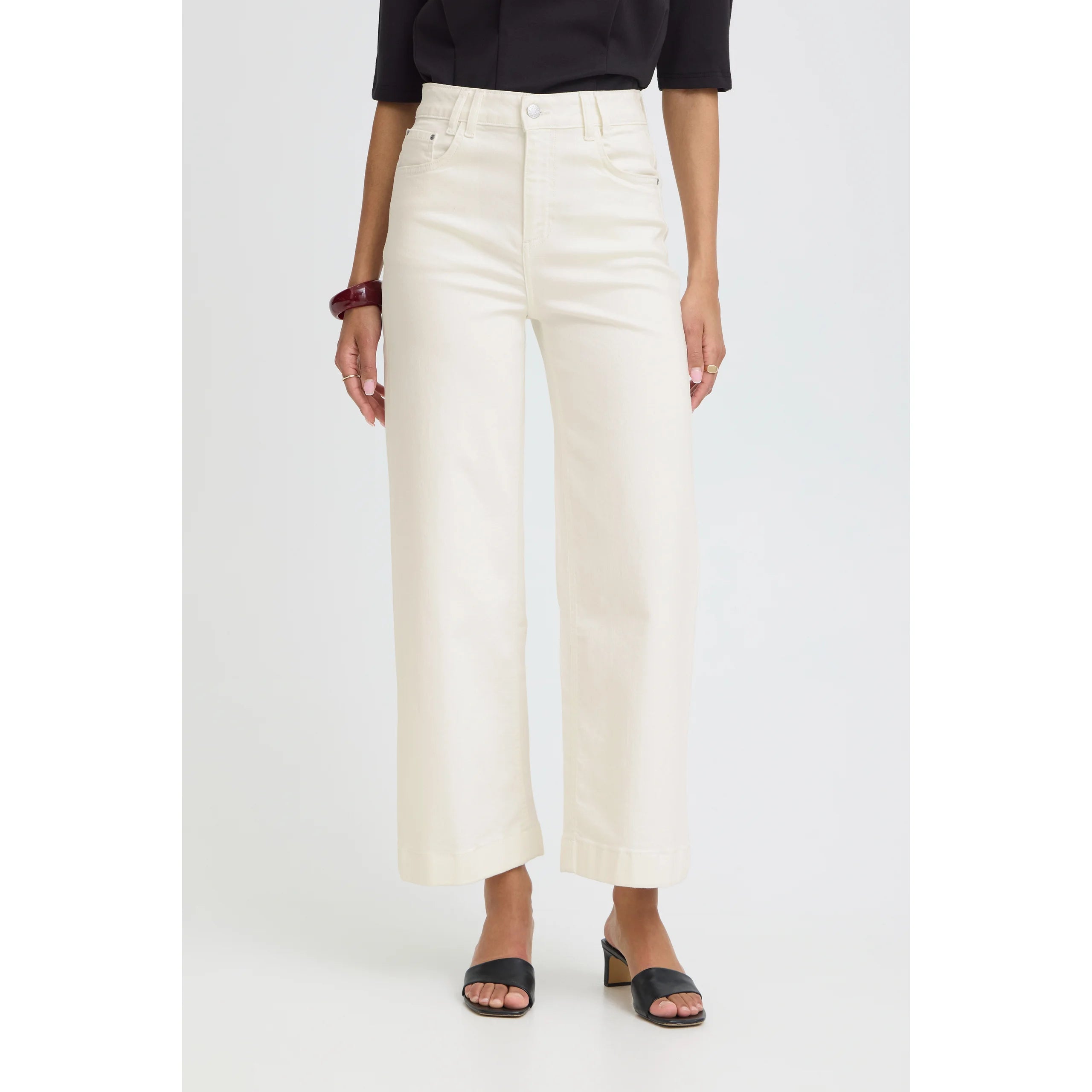 CREAM HIGH WAISTED STRAIGHT LEG CROP JEANS