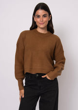 brown knit pullover, cropped crew neck sweater