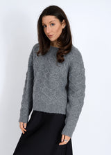 THUNDER GREY KNIT Sweater, RD STYLE, grey knit sweater women, cable knit grey pullover