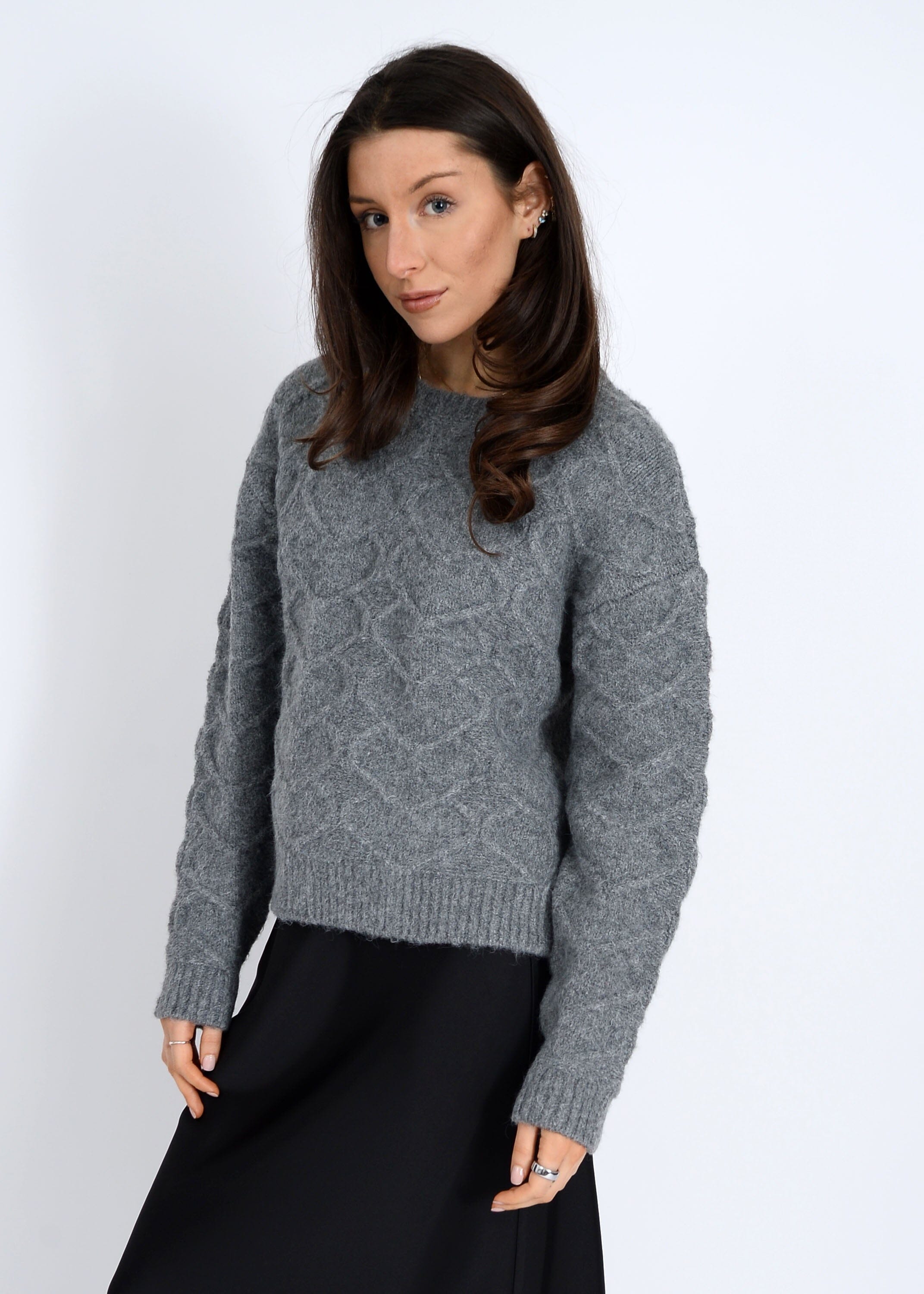 THUNDER GREY KNIT Sweater, RD STYLE, grey knit sweater women, cable knit grey pullover