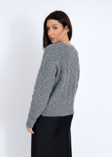 womens fall winter knitwear, chunky grey sweater outfit, grey sweater styling 