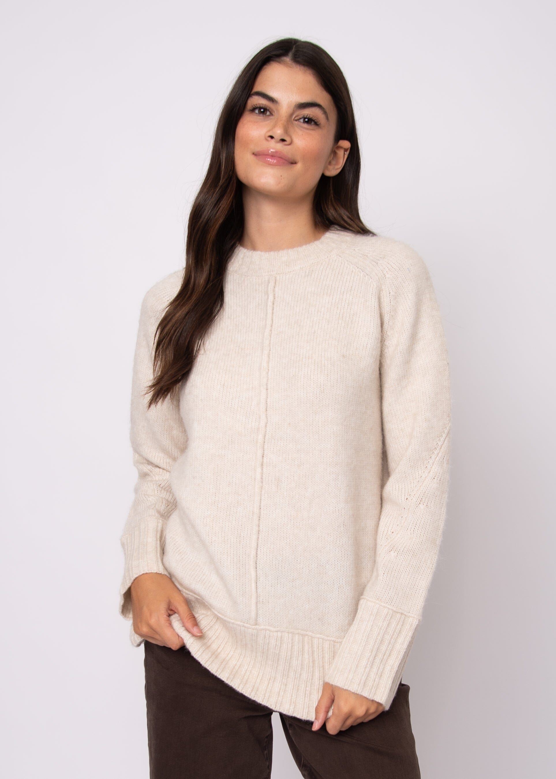 cream knit sweater, long sleeve pullover