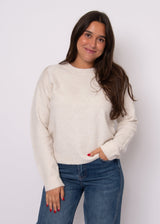 ivory crew neck sweater, pearl knit pullover, cream winter knitwear