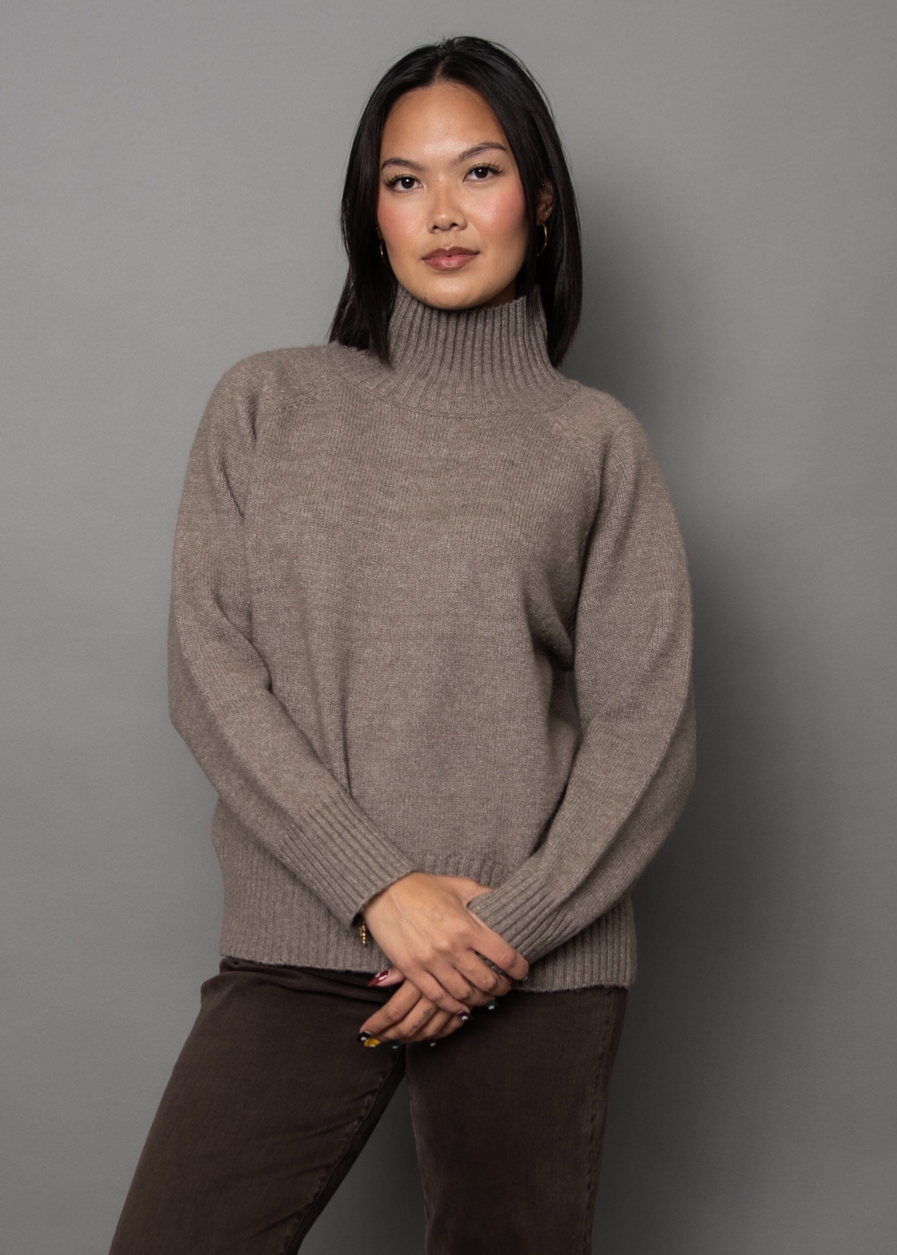 CLASSIC KNIT TURTLENECK , taupe sweater, RD STYLE 