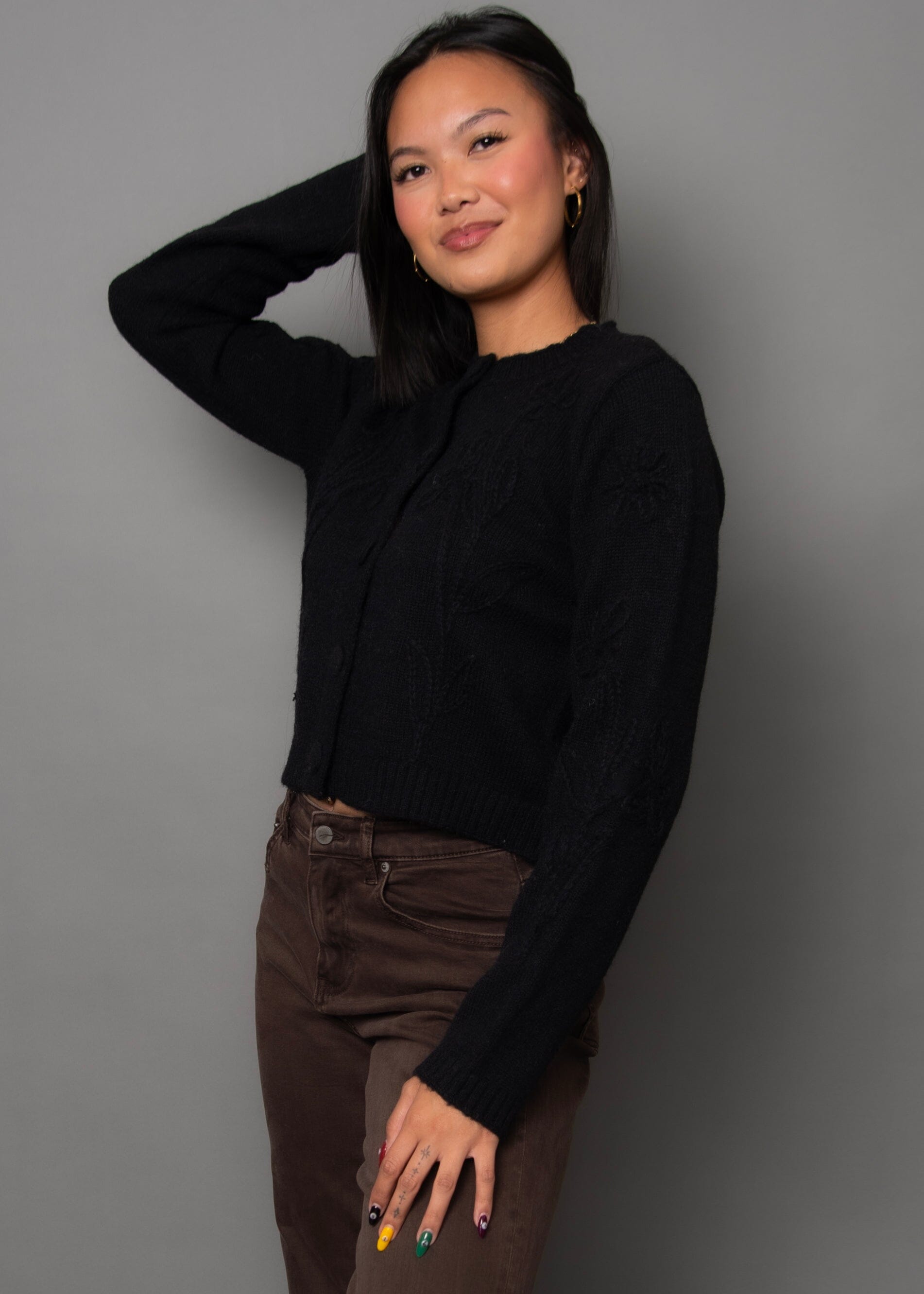 BLACK CREW NECK CARDIGAN Cardigan RD STYLE 