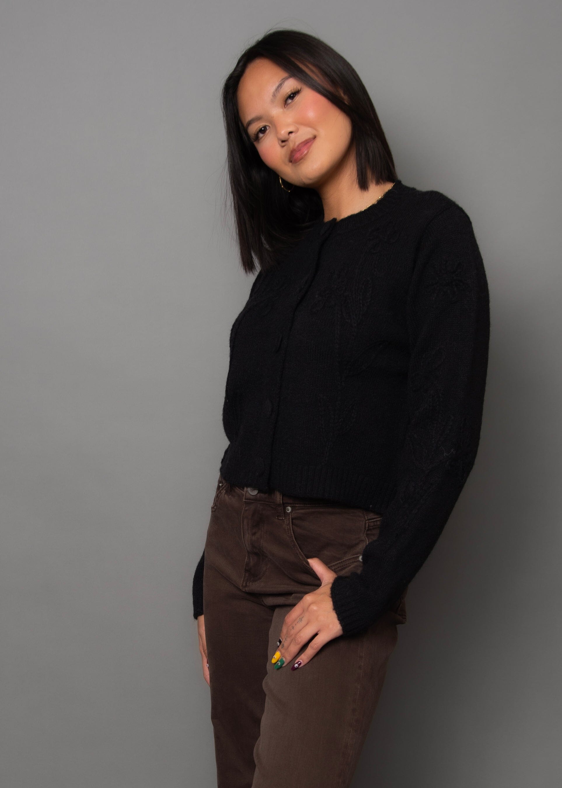 BLACK CREW NECK CARDIGAN Cardigan RD STYLE 