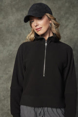 BLACK SOFT KNIT HALF ZIP, Half Zip Sweater, RD STYLE, black half zip sweater, womens zip collar knit, cozy black pullover, rib knit black top, everyday soft sweater, relaxed black knitwear 