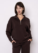 brown half zip pullover, women’s brown knit top, soft knit chocolate half zip