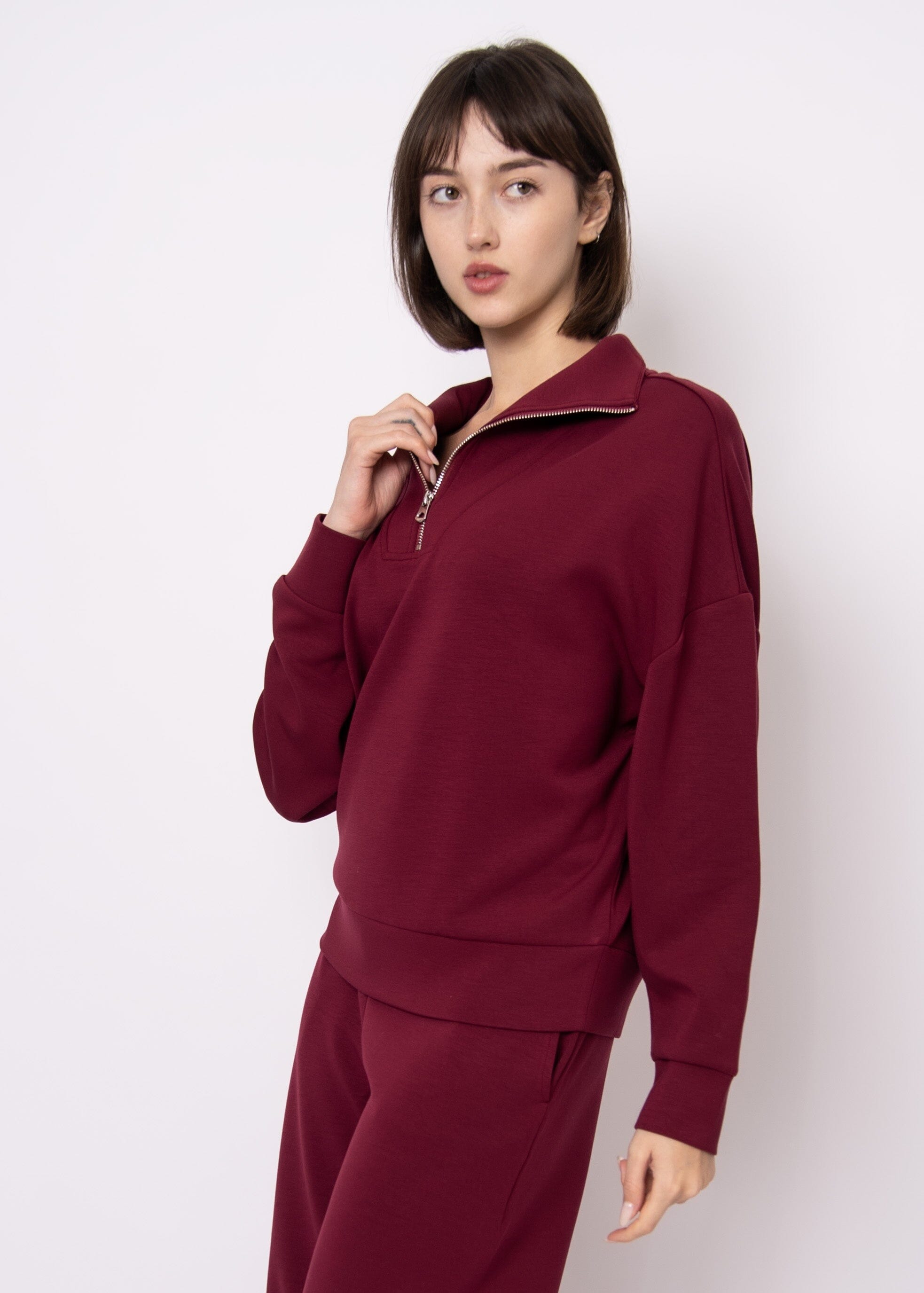 oxblood half zip pullover, women’s oxblood knit top