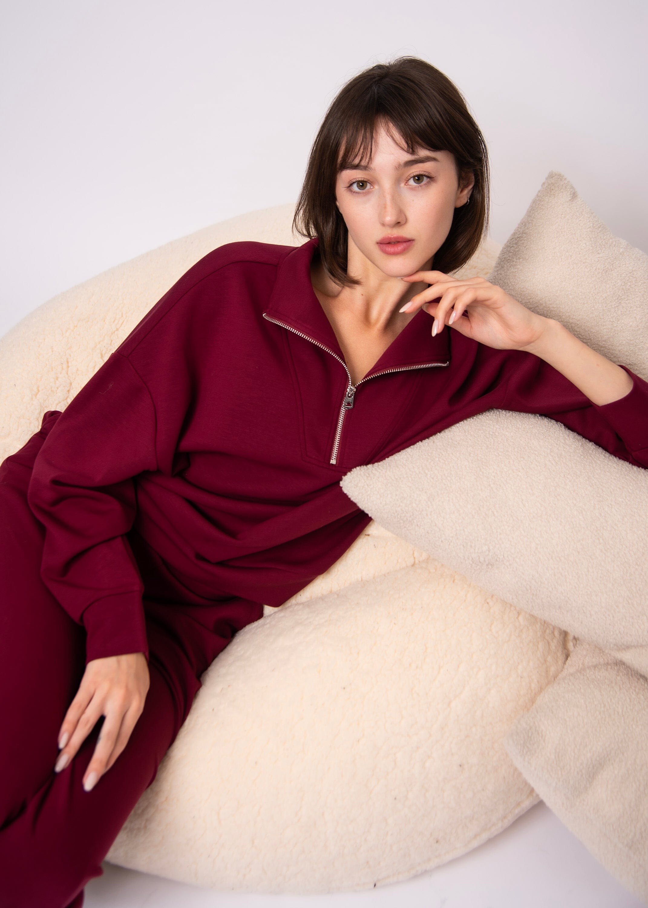 SOFT KNIT OXBLOOD HALF ZIP Sweater, RD STYLE 