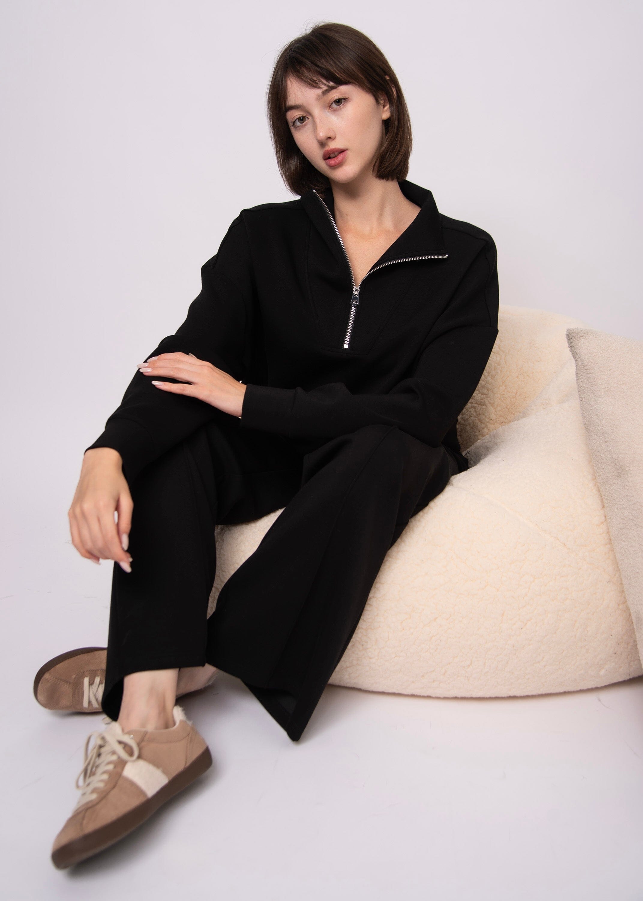 black straight leg loungewear, minimalist black jogger pant, soft black lounge bottoms