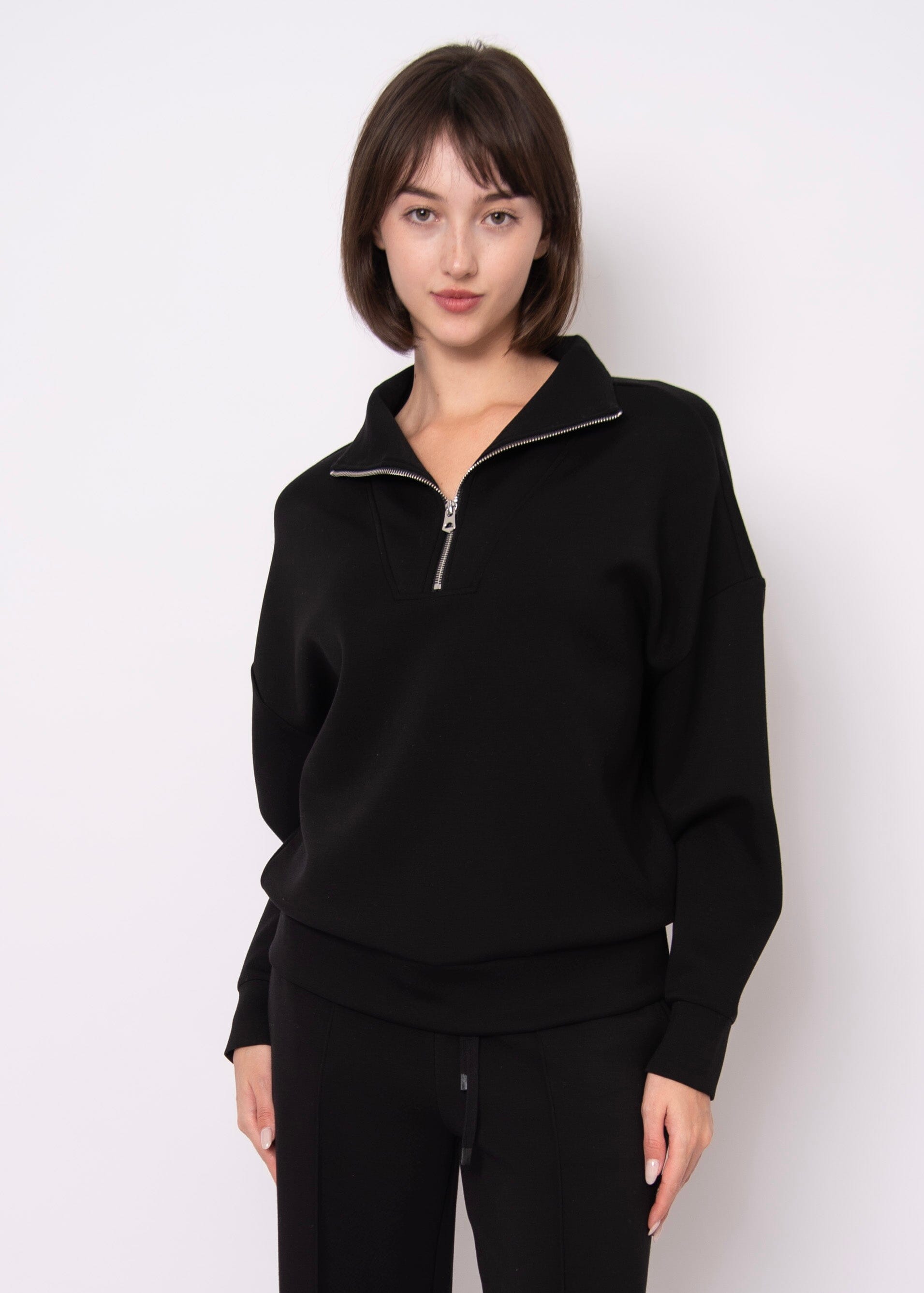 SOFT KNIT BLACK HALF ZIP Sweater, RD STYLE 