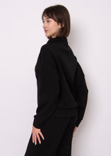 soft black loungewear top, chic black zip sweatshirt