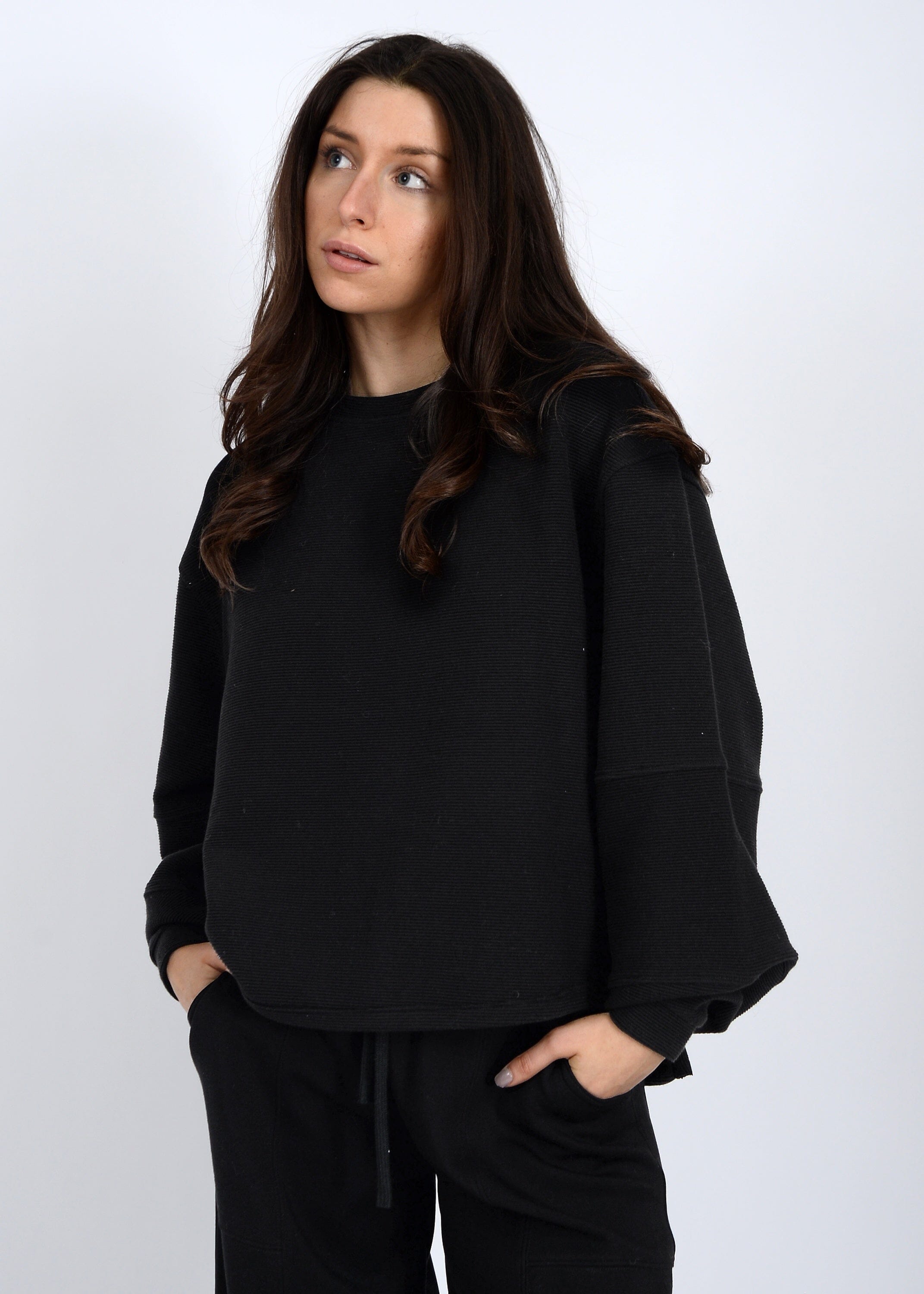 BLACK OTTOMAN SOFT KNIT SWEATER, RD STYLE, black ribbed sweater, relaxed knit pullover, cozy ottoman top 