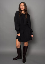 BLACK SHIRRED MINI DRESS, RD Style