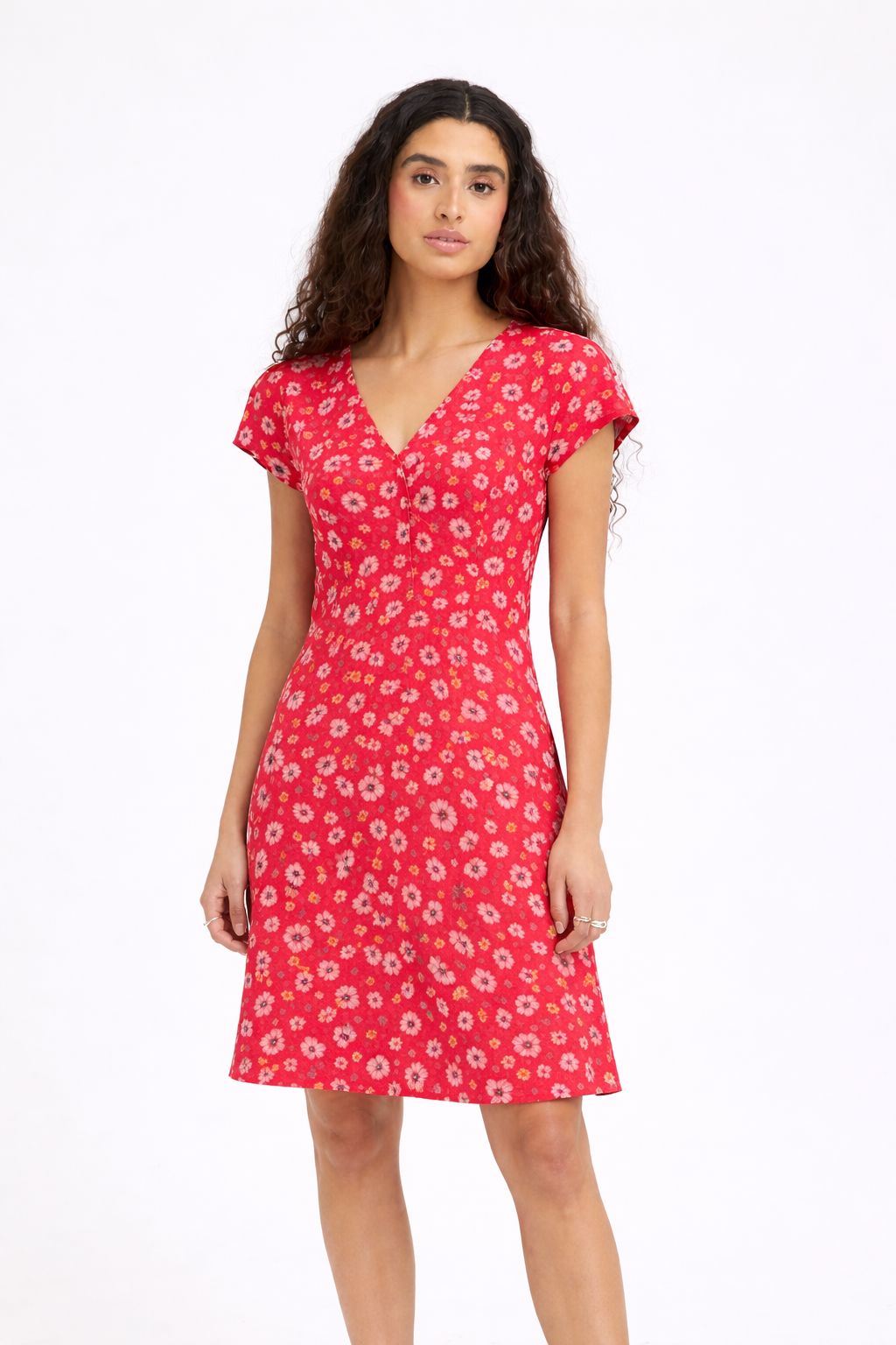 RED FLORAL PRINTED SHIFT DRESS