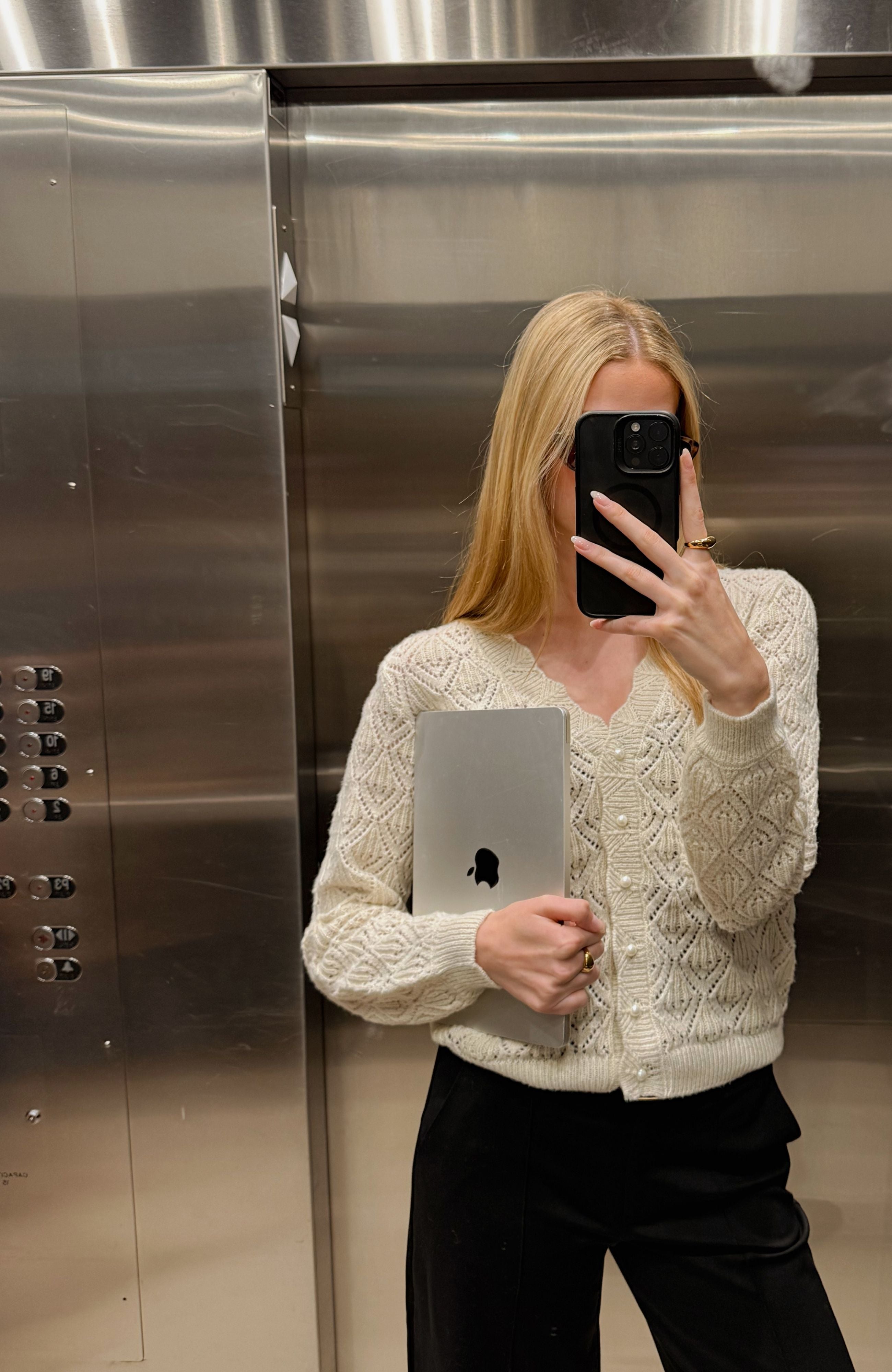 CREAM POINTELLE CARDIGAN