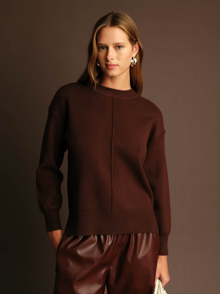 DANI CACAO KNIT SWEATER, DELUC, brown knit sweater, cacao sweater womens
