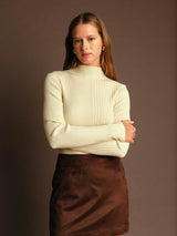 ECRU RIBBED SWEATER, DELUC, cream ribbed sweater, ecru knit top 