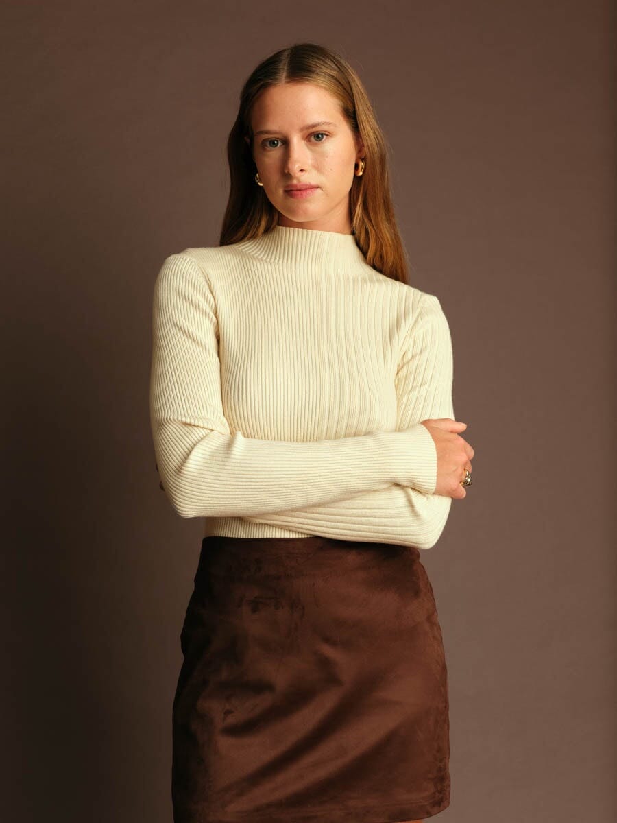 ECRU RIBBED SWEATER, DELUC, cream ribbed sweater, ecru knit top 