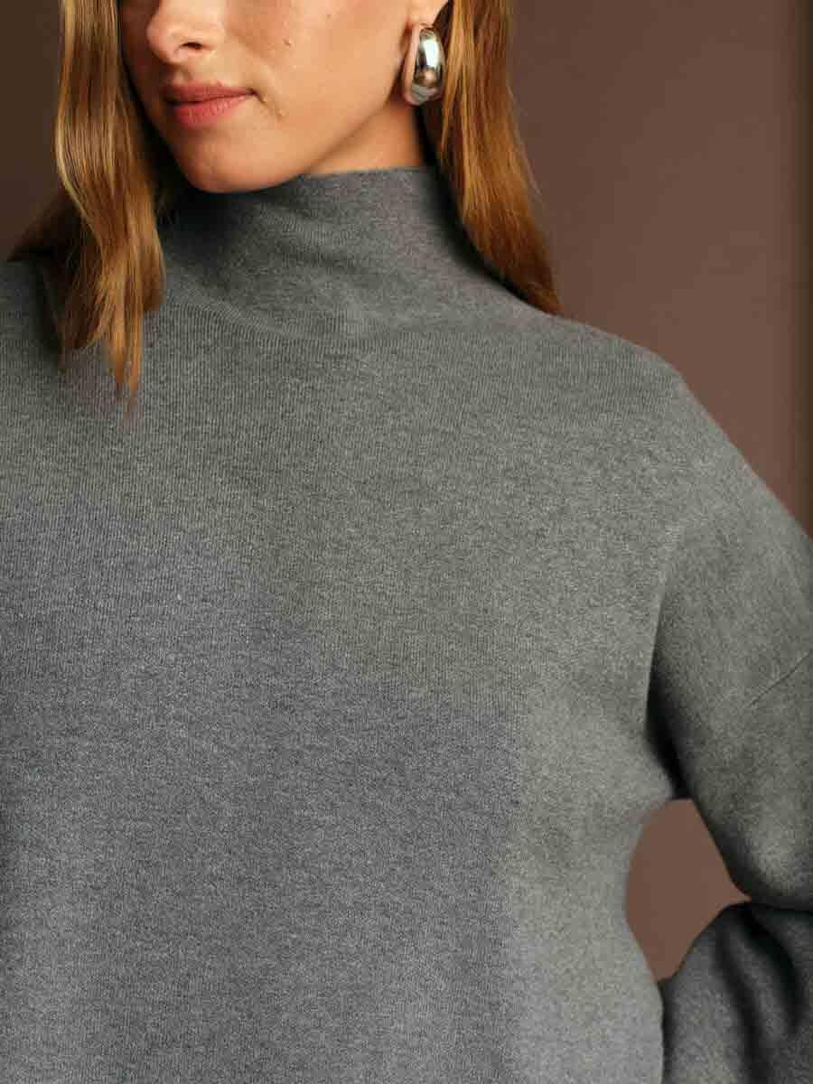 womens grey cropped turtleneck sweater