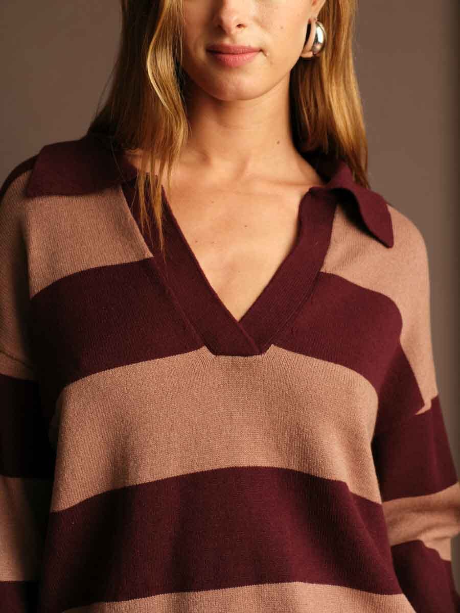 collared V-neck top, cozy fall knit