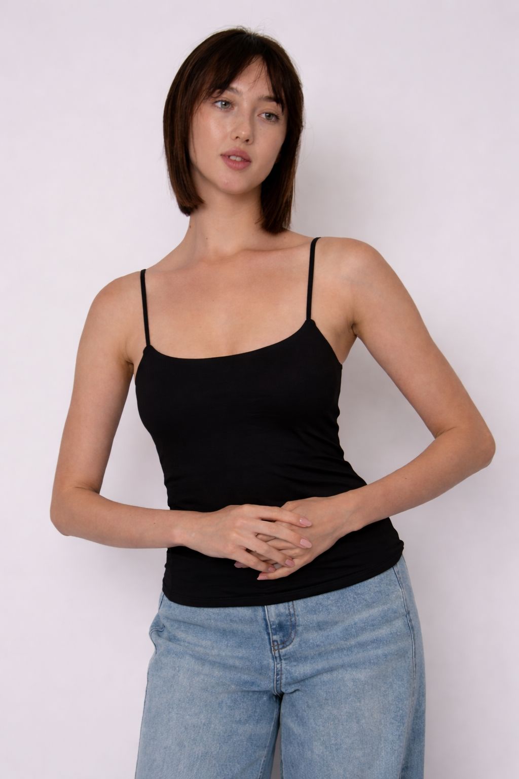 COTTON TANK TOP WITH BRA CUPS (BLACK)
