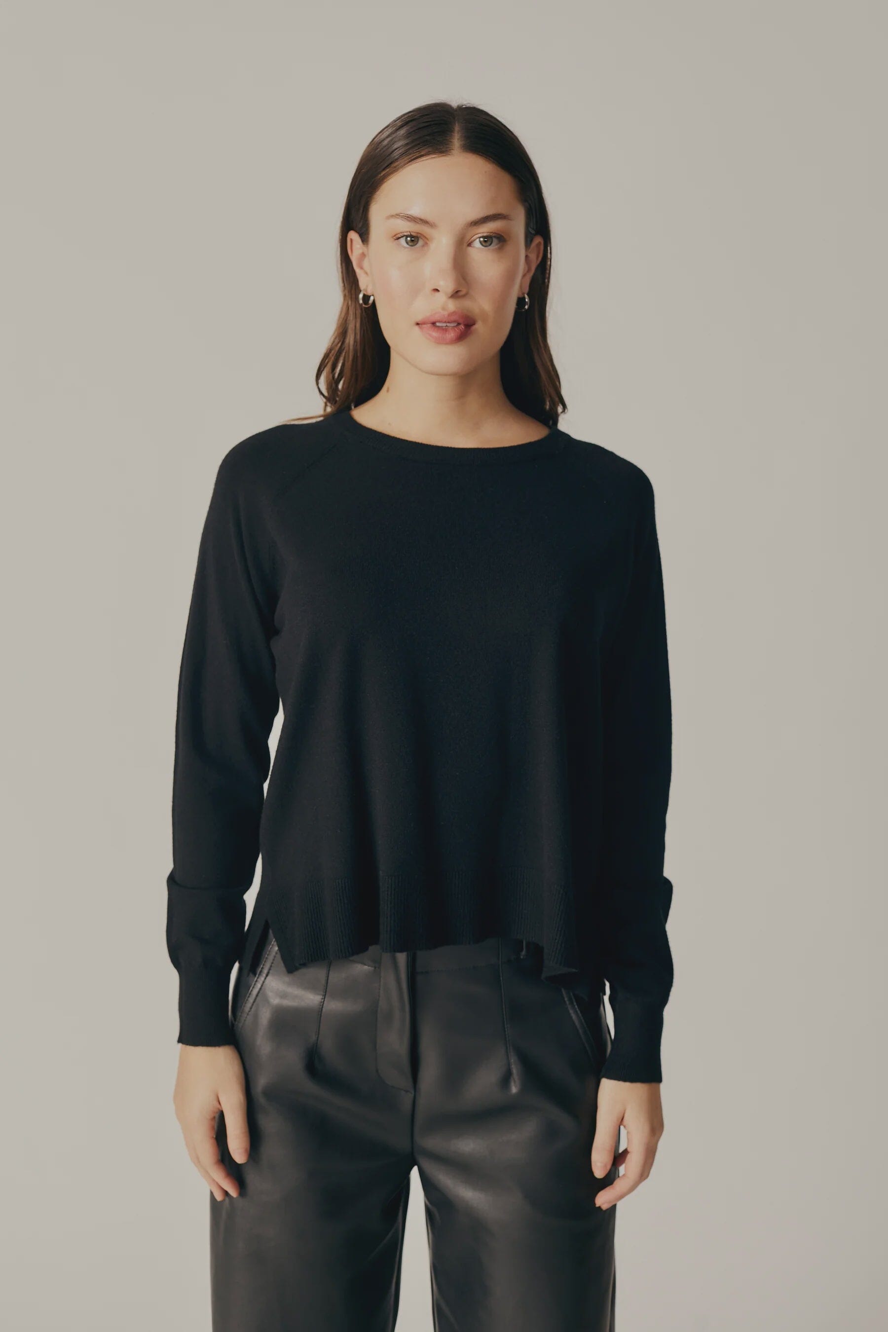 LORRAINE BLACK ELEGANT SWEATER, DELUC, black ribbed knit sweater, black long sleeve sweater woman, minimalist black pullover 