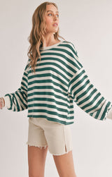 GREEN ATHLETIC STRIPE SWEATER Sweater SADIE AND SAGE 