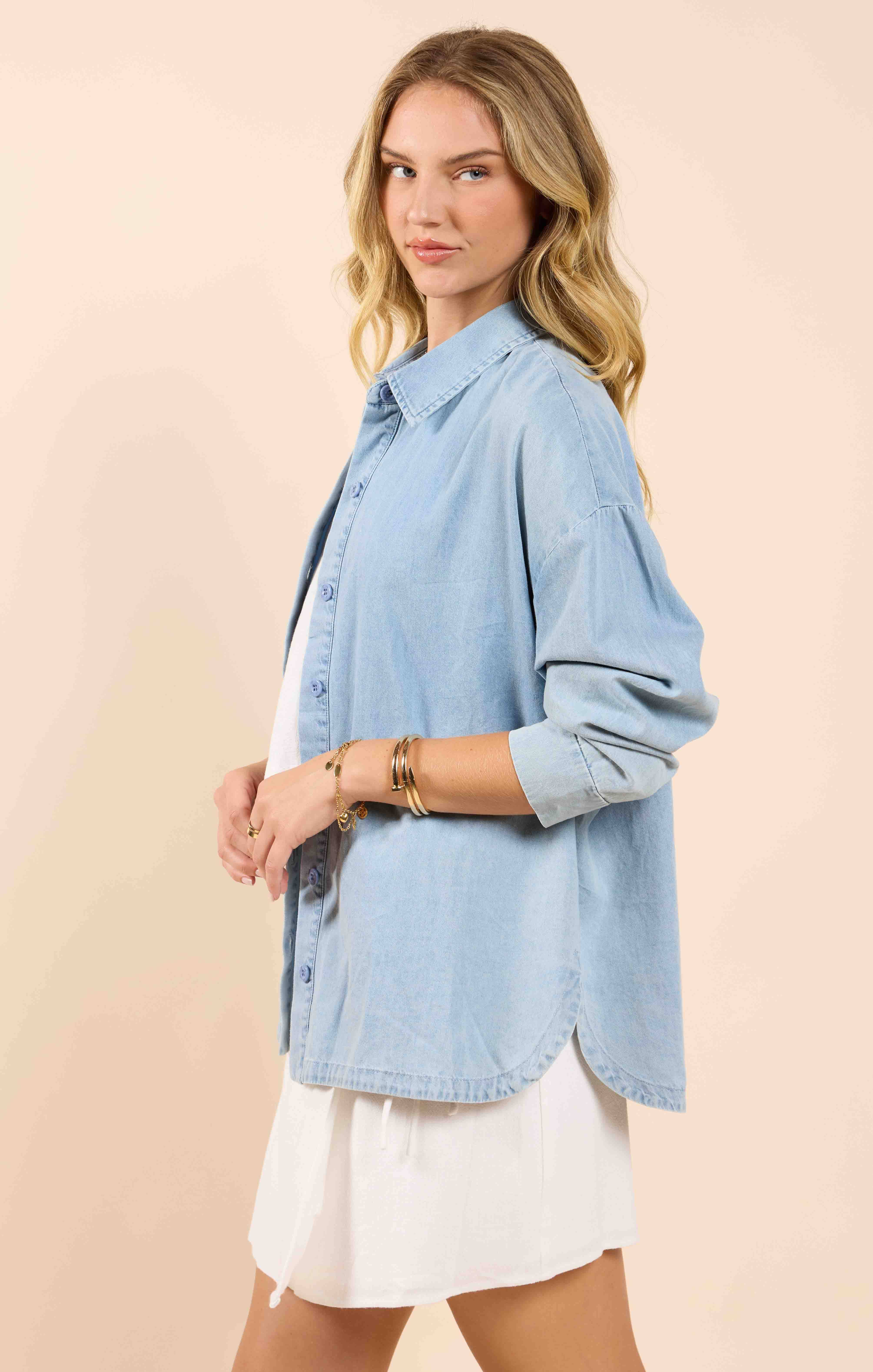 BUTTONED SHACKET WITH CURVE HEM Top SADIE AND SAGE 