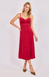 RED SATIN BUSTIER BODICE MIDI DRESS Dress SADIE AND SAGE 